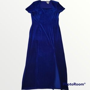 Royal Blue Velveteen Full Length Evening Gown